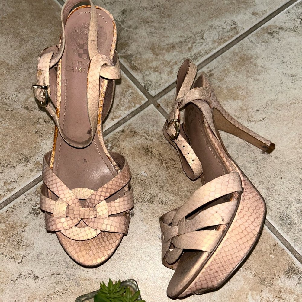 "Vince Camuto Nude Faux Snakeskin Platform Heels (Size 7)"